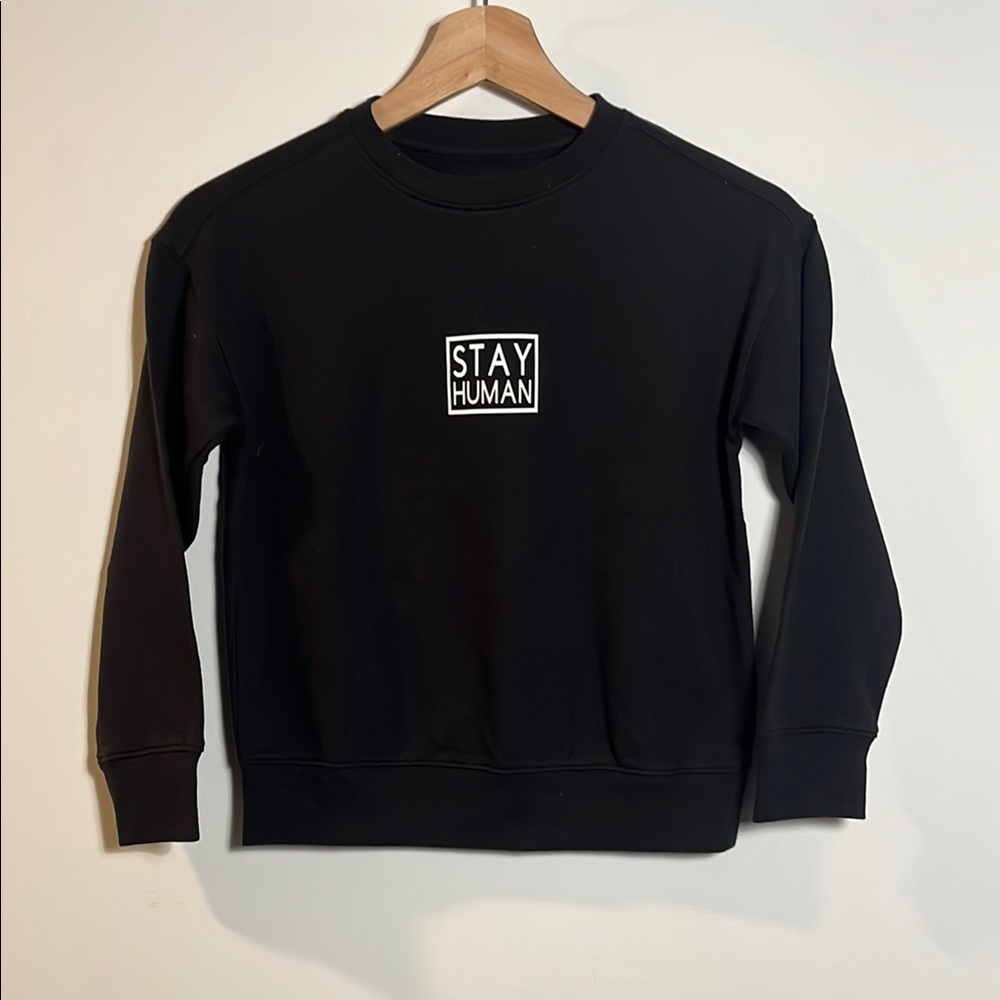 Long Sleeve Kids Black Sweatshirt with ‘Stay Human’ Logo